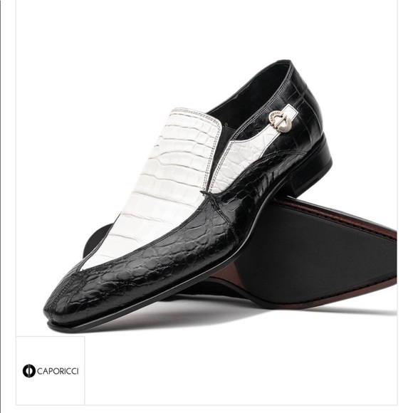 Caporicci 203 Alligator Split Toe Loafers Black / White - Picture 2 of 6